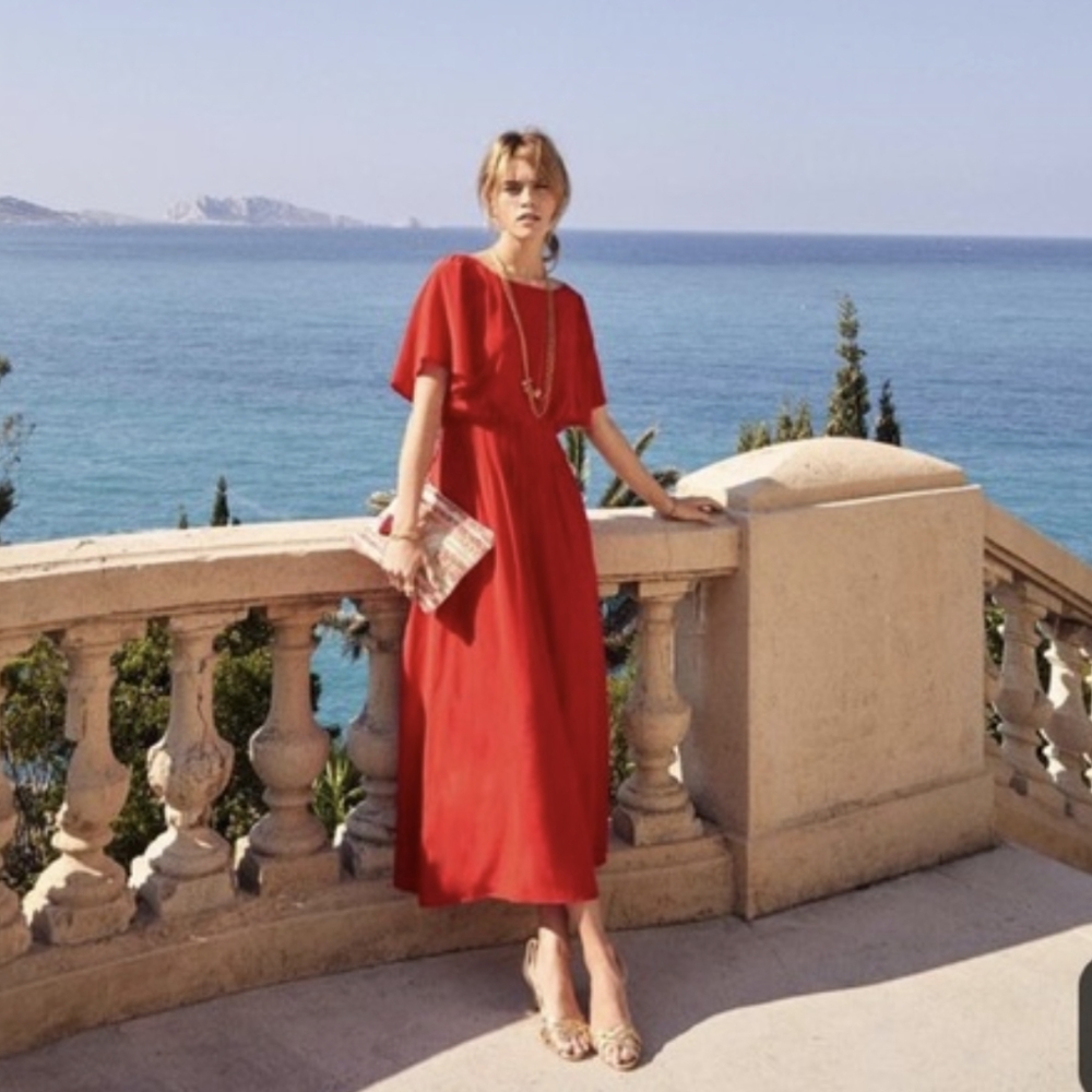 Sezane silk Maxi CONSTANCE dress in coral